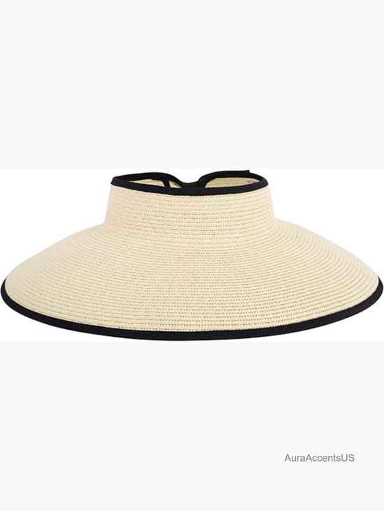 Accessories - Wide Brim Straw Sun Visor Hat UPF 50+ Roll-up Packable